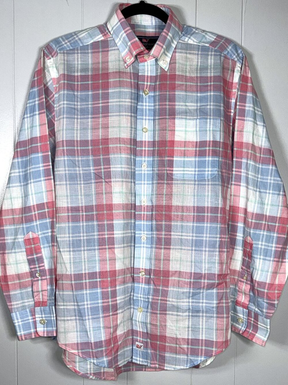 Vineyard Vines Murray Shirt Blue Pink White Plaid Long Sleeve Button-Up Shirt S